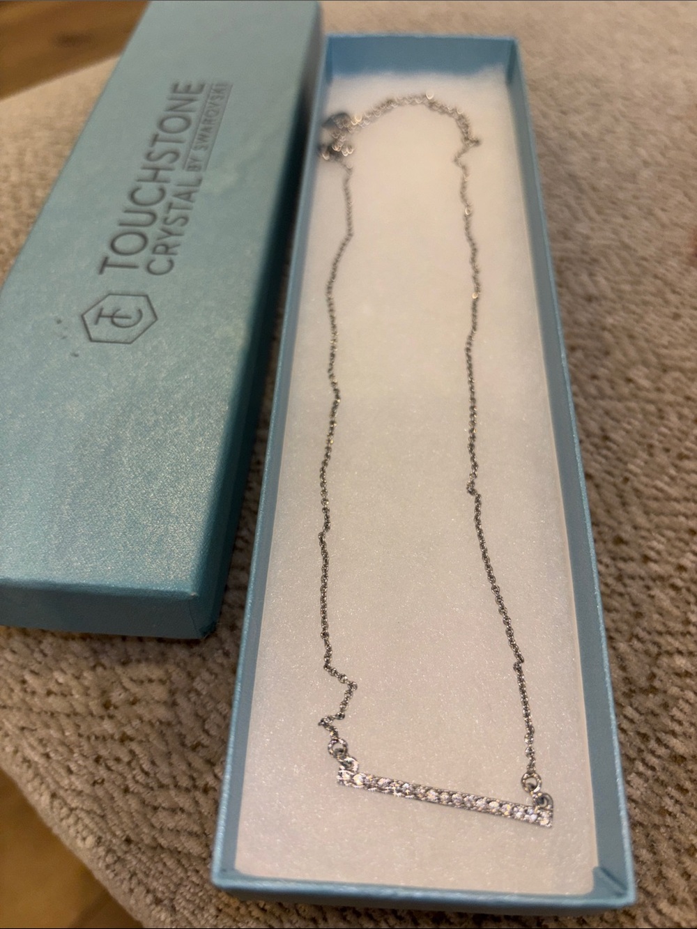 Touchstone Crystal Silver Crystal Bar Pendant Necklace
